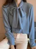 Dames Blouses Shirts Big Bow White Shirt Design Sense Niche 2021 Spring Ribbon Professionele Drape Chiffon Top Lange Mouw