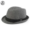 Vintage svart ullfilt brett rand Fedora hattar för män randig gangster trilby hatt höst vinter panama jazz cap chapeau homme