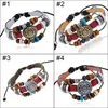 Vintage Heren Lederen Legering Armband Hout Stone Kralen Charm Verstelbare Multilayer Gevlochten Mannen Armbanden Sieraden