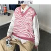 Kapments Streetwear Мужчины Хараджуку Полосатый свитер Жилет зимний мужской Японский V-образным вырезом вязаные свитера мужской корейский вязаный жилет 211014