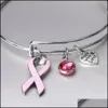 Charm Armband Smycken Kvinnorband för Kvinna Bröstcancer Medvetenhet Utdragbar Sier Wire Bangle Nursing Survivor Present Drop Leverans 2021