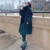 女性のウールブレンド冬の服ミッドレングス韓国ファッションダークグリーンラムコート厚いニッチ綿の高品質ジャケット女性UU6 Phyl22