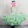 Robes de fille Vert Nuageux Jupe Princesse Pageant Fleur Fille Robe À Manches Longues Ceinture Perlée Enfants Robe De Fête