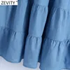 Women Vintage O Neck Solid Pleats Denim Casual Kimono Dress Female Chic Puff Sleeve Retro Straight Vestido DS5067 210420