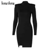 Frauen Frühling Herbst Langarm Bodycon Soild Farbe Schwarz Schlank Paket Hüfte Mini Kleid Weibliche Kleidung Streetwear W220308