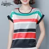 blusas mujer de moda summer tops women blouses plus size stripe chiffon blouse short sleeve shirts 4541 50 210508