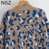 NSZ Kobiety Zwierząt Drukuj Leopard Sweter Sweter Cardigan Jesień Szeroki Duży Rozmiar Kurtka Kurtka Płaszcz Knitwear Jersey 211018