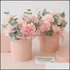 Gift Wrap Event & Party Supplies Festive Home Garden 12X12Cm Round Flower Paper Boxes Lid Hug Bucket With For Florist Bouquet Packaging Box