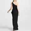 Women Dress Split Irregular Off Shoulder Ruffles Patchwork Asymmetry Plus Size Black Long se 210513