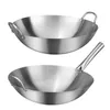 Pans Stainless Steel Non Stick Wok Chinese Handmade Double Ear Chef Fry Gas Cooker Coating Round Bottom Cooking Woks2689147