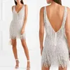 Women's Sexy Fringed V-neck Slim Dress European And American Foreign Trade Style