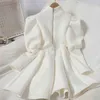 Abiti di moda per le donne Dolcevita vintage Manica a sbuffo Cerniera Abiti Coreano Solid Robe Autunno Chic Dress 210519