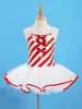 Kids Girls Christmas Dance Costume Gymnastics Leotard Dress Sleeveless Sequins Tutu Ballet Dress Childs Figure Ice Skating Dress G1026