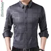 Marca Casual primavera lujo Plaid manga larga Slim Fit hombres camisa Streetwear Social vestido camisas hombres moda Jersey 2309 210626