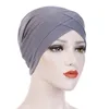 Turban musulman croisé sur le front, Hijabs intérieur en coton extensible de couleur Pure pour casquettes, prêt à porter pour femmes, foulard sous Bonnet