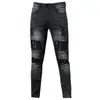 2021 Erkekler Yırtık Skinny Jeans Yüksek Kalite Siyah Patchwork Biker Kalem Pantolon Lokomotif Denim Pantolon Sokakları Hip Hop Kovboy Trauls X0621
