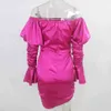 Fashion Party платье женские роз фонарь с длинным рукавом ночной клуб сексуальное bodycon драпированное плечо министдос 210524