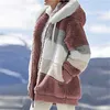 Mujeres cálidas chaqueta con capucha de invierno cremallera casual remiendo suelto abrigo de moda faux piel parka vellón cordón talla grande