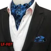 Linbaiway män kostymer ascot slips set för man cravat slips näsduk blommig paisley fick fyrkantig bröllop anpassad logotyp hals209l