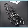 ネックレスJewelryExgaggherated PunkBlackWood Necklace Long Multilayer Big Bead Chain Statement Jewelry Women Collar Pendants 2 Colors Chai