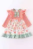 Girlymax Fall Baby Girls Chlidrenキッズ服ミルクシルクパンプキン花柄回転ドレスストライプニーレングス長袖ラッフル211231