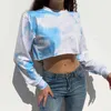 Tie Dye Y2k Crop Top Vrouw Sweatshirt Dames Mode Koreaanse Kawaii Harajuku Esthetische lange mouw Pullover Streetwear 210510