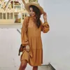 Women Dress Autumn Spring Casual Loose Solid White Long Sleeve Ruched Dresses Leisure New Arrival Fall Clothes For Women 210415