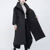 Мода Black Argyle Long Parka Winter Streetwook Side Split Cockets Пальто Turtleneck Рукавная мягкая куртка 210515