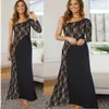 Women Dress Long Sleeve Irregular Black Vintage Dresses Asymmetry Plus Size Lace Sexy Off Shoulder 210513