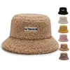 Fashion Street Embroidered Bucket Stingy Brim Hat Thickened Warm Teddy Velvet Winter Fisherman Hats For Women Lady Outdoor