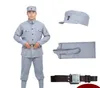 Anti Japanese War Stage Wear Bomull Linet Militär Klädsel Perfekt kostym Kinesiska Åtta Rutter Armé och Nya Fyra sätt Army Uniform Light Blue