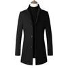 Moda Mens Windbreaker jaqueta longo sobretudo homens mais tamanho 3xl 4xl trench casaco carrinho colarinho magro casual preto lã macho1