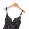 Sommar Franska V Neck Lace Flower Sling Rem Folds Sexig Lace-Up Backless Dress Kvinna Kort Vestido Chic 210508