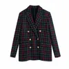 Femmes Oversize Plaid Blazer Manteau Printemps Mode Dames Vintage Double Boutonnage Manteaux Femme Élégant Lâche Outwear 210515