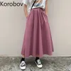 Korobov High Waist Hip A Line Kjol Kvinnor Sommar Ny Retro Lös Solid Jupe Femme Wild Pocket Design Faldas Mujer 210430