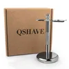 Qshave segurança clássico 100% puro pincel de barbear de cabelo com suporte de suporte para barbear de borda dupla