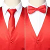 Mens 4PCs Red Silk Satin Tuxedo Vest Set Slips Ficka Square Bowtie Brand Party Bröllop Formell Business Waistcoat Men 3XL 210522