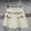 Estilo formal branco plissado uma linha dança mini saia primavera outono cintura alta bolso costura inchado curto 220423