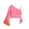 [DEAT] Summer Fashion Asymmetric Collar Tie Dye Tops High Waist Folds Skirts Personality Women Two-piece Suit 13Q379 210527