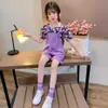 Teen Girls Clothing Floral Tshirt + Jumpsuit Costume For Summer Kids Clothes Casual Style Tracksuit 210527