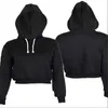 Höst Kvinnor Hoodies Solid Crop Hoodie Långärmad Jumper Hooded Pullover Coat Casual Sweatshirt Top Sudaderas Mujer 210527