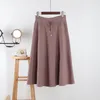 High waist Knitted Black skirt womens autumn winter wool long loose Elastic all-match casual pleated lace up 210420