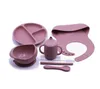 Cups, Dishes & Utensils 7PCS/Set Baby Bowl Set Food Grade Silicone Kitchenware Suction Children's Tableware Compartment Dishes 211026