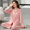 Spring Women Cotton Pajamas Suit Soft Comfort Button Up Pjs Basic Black Long-sleeve Top And Pants Home Wear Sets ouc767 X0526