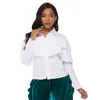 Biały Turn Down Collar Bluzka Ruffles Z Długim Rękawem Solid Color Office Lady Shirts Topy Kobiety Moda Plus Rozmiar Bluzki XXL 210527