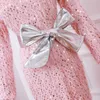 Peut-être U rose Sequin gland ceinture à manches longues Mini robe crayon courte col en V hiver automne élégant Sexy fête D0873 210529