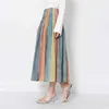Elegant randig färgstark kjol för kvinnor Hög midja Ruched Casual Kjolar Kvinnlig Mode Kläder Vår 210521