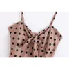 Vintage Elegante Leopard Bow Tie Twill Strap Dress Donna Moda Abiti senza spalline sexy Elegant Ladies Chic Vestidos 210520