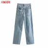 Tangada moda donna strappata mamma jeans pantaloni pantaloni pantaloni tasche bottoni pantaloni denim femminili 4M168 210609