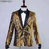 Luxury Gold Sequin Glitter Suit Jacket Män Sjal Krage 1 Knapp Mens Klänning Blazers Bröllopsfest Prom Stage Kläder för sångare 210522